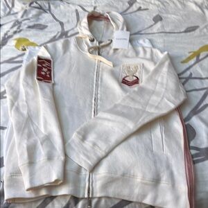 White Zip-Up Hoodie with Embroidered Patches
